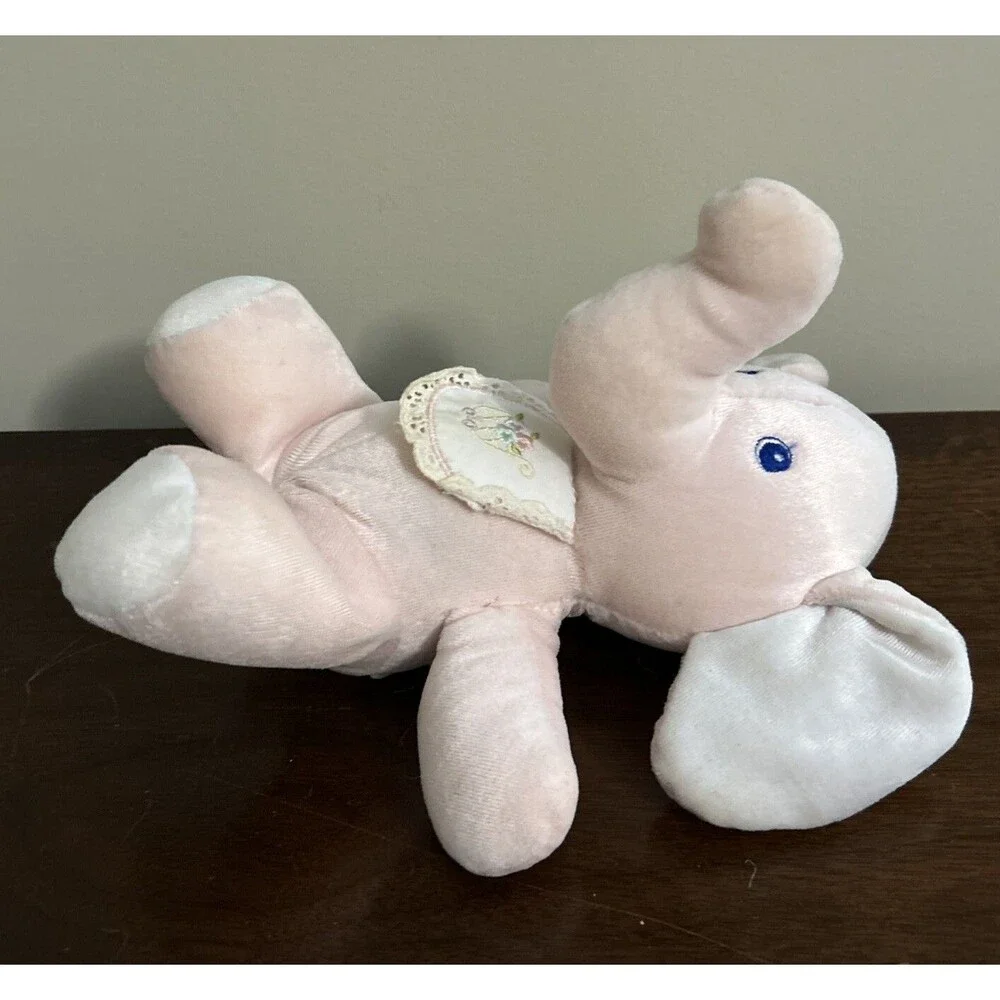 Animal Fair Pink Elephant Rattle Baby Plush Toy Bib Vintage 9
